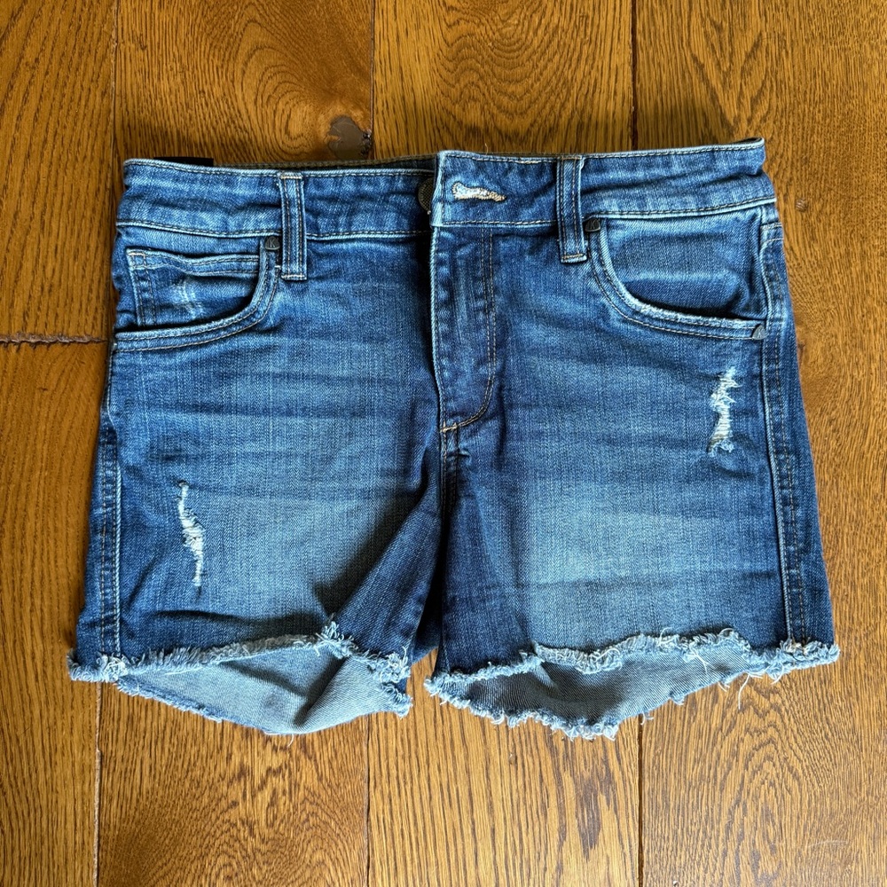 Kut from the Kloth Blue Jean Shorts Distressed Frayed Hem, Size 0